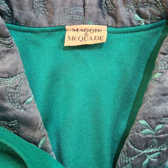 Vintage Maggie McQuade Long Teal Green Get Ready Robe Embroidered Collar Pockets - Picture 12 of 14